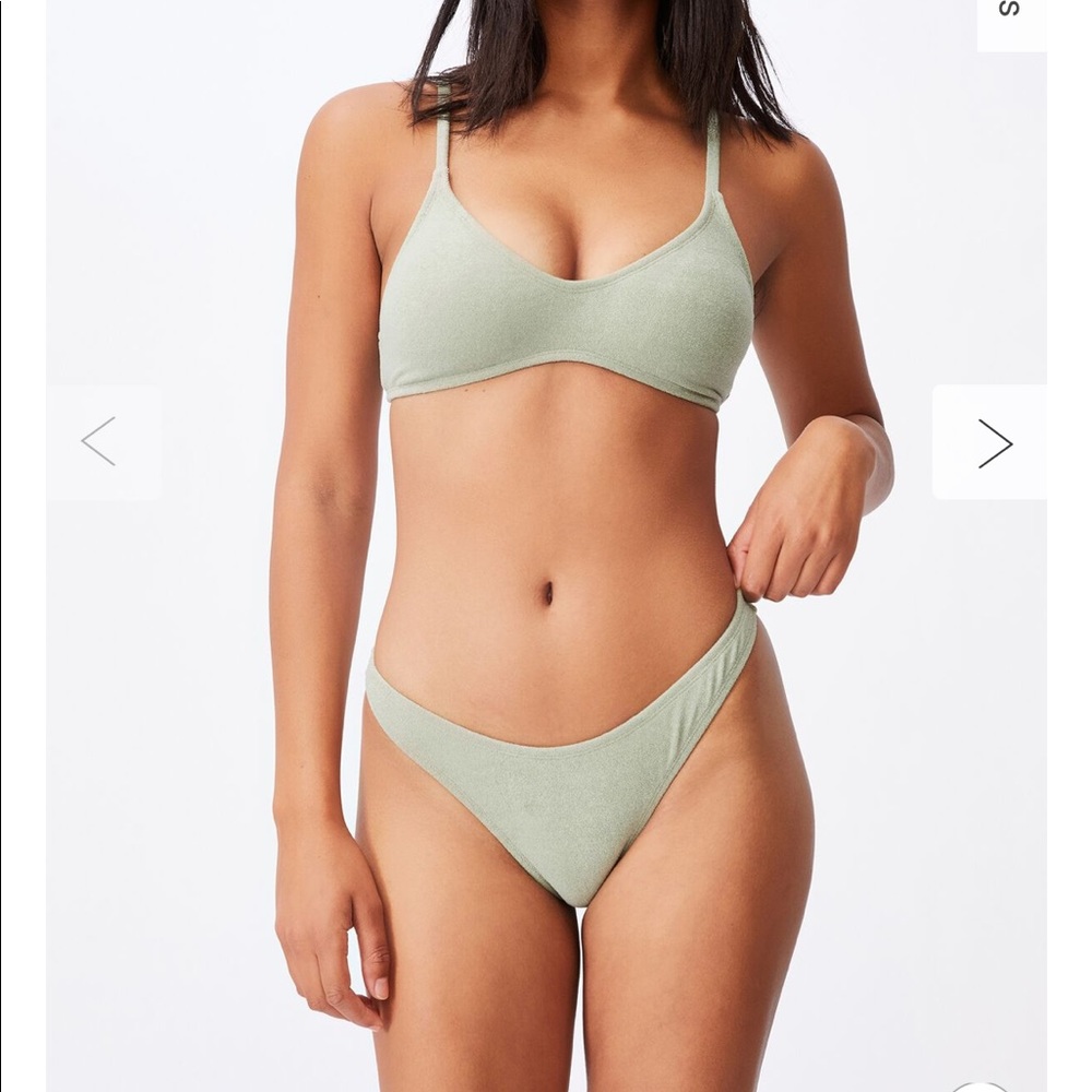 - Cotton On refined high side Brazilian bikini bottom khaki Terry green XL new